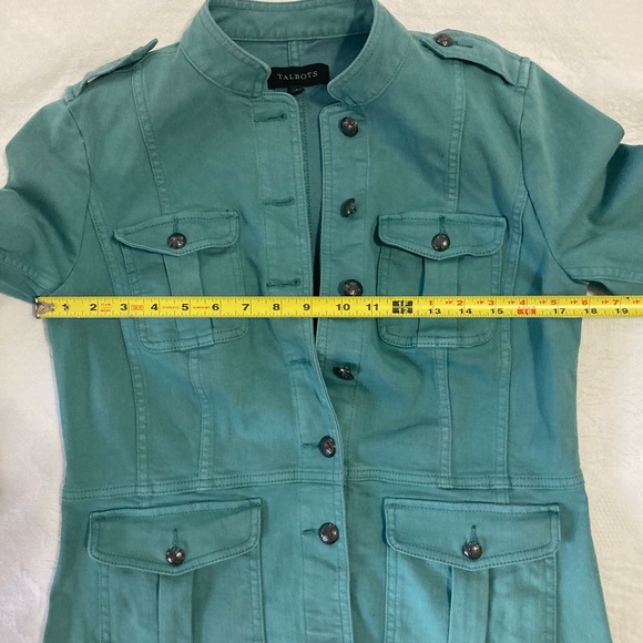 SOLD…Talbots Jacket Jean Jacket Teal Denim Military-Inspired Style, Size Small - Picture 6 of 16